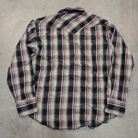 Y2k Wrangler Shacket Pearl Snap Insulated Men's L?XL? Plaid Flaws - Picture 4 of 7